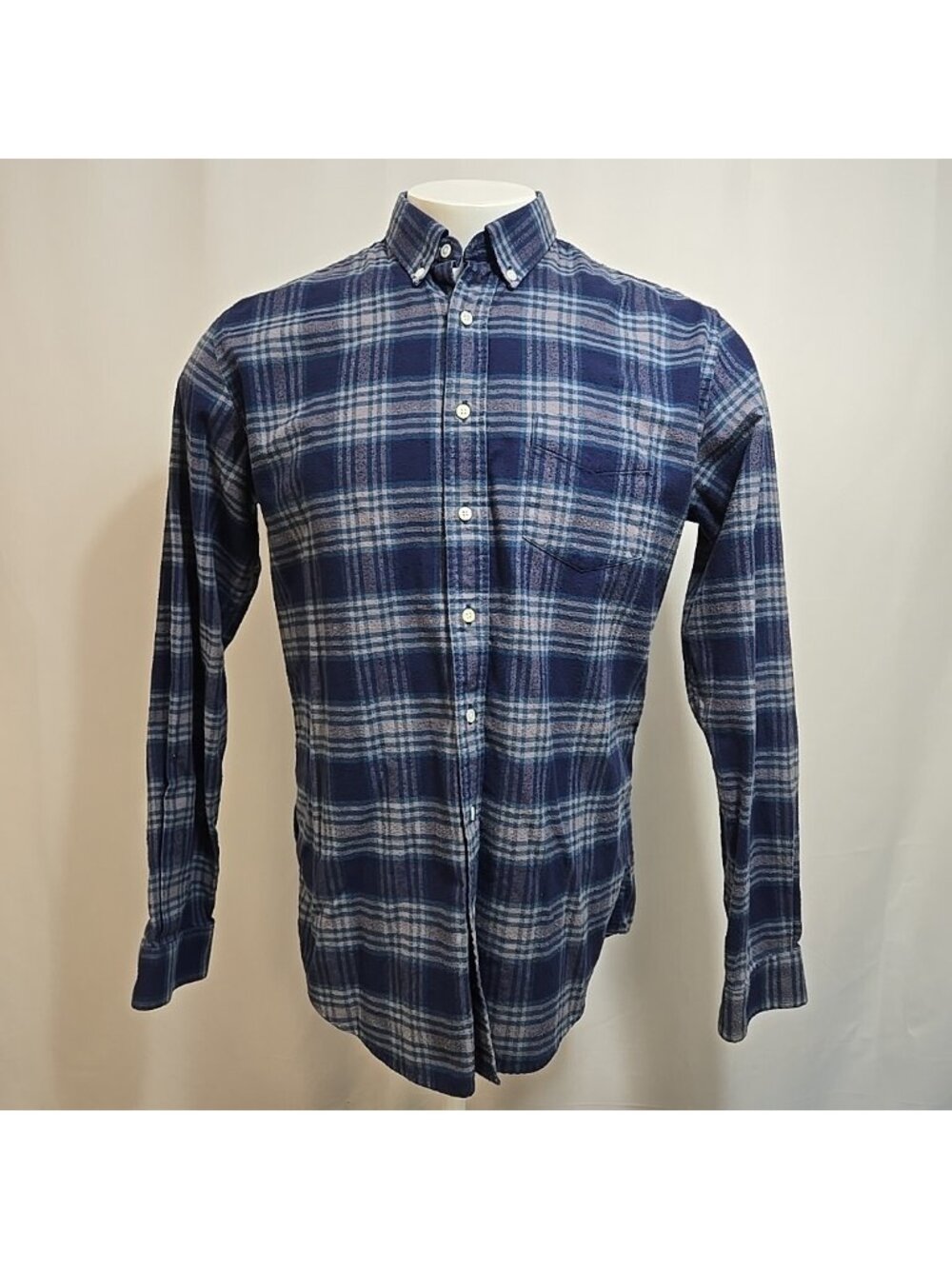Schnaydermans Leisure Flannel Shirt Mens 39-40 15 1/2 Blue Plaid 100% Cotton